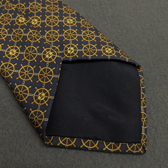 Chanel Paris Captains Wheel Pattern Tie Navy Blue Gold - Picture 8 of 12